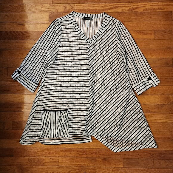 Moonlight Y&S Fashion White & Black Mesh Tunic 3/4 Sleeve - Picture 1 of 2